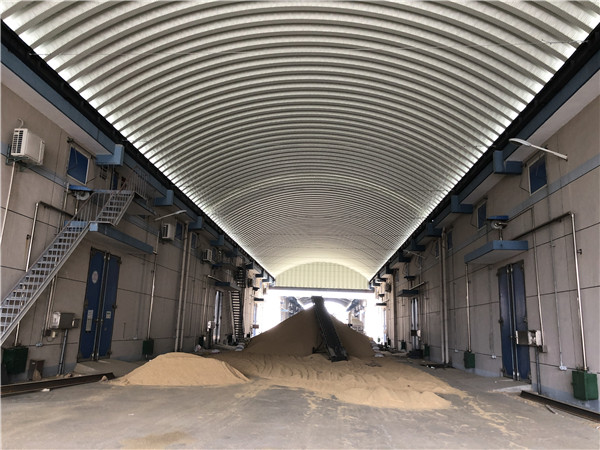 南通糧庫烘干房拱形屋頂工程糧庫拱形屋面結(jié)構(gòu)實拍